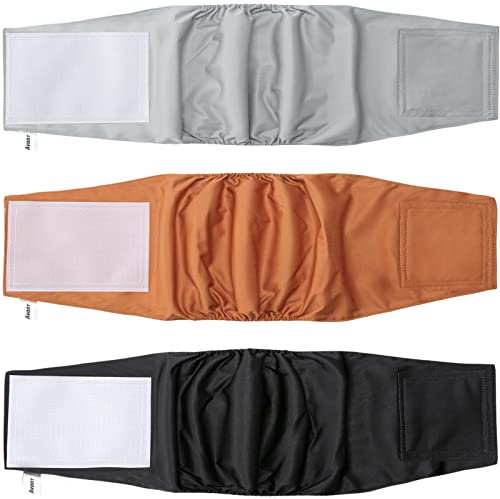 Avont 3 Piezas Pañales para Perro Macho Lavable Rutilizable XXL, Pañal Ajustable para Perros -Negro/Marrón/Gris