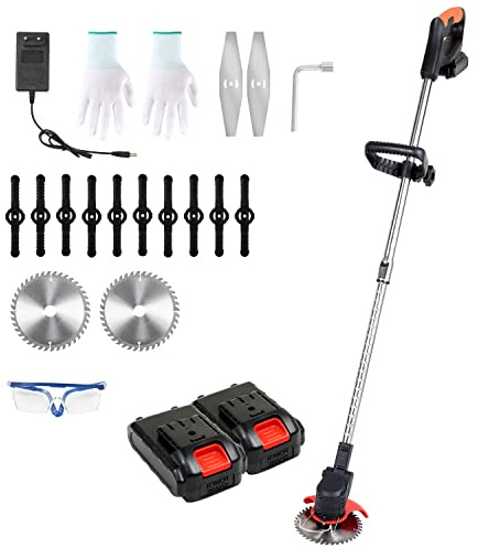 Cecaylie Cortabordes inalámbrico, Cortabordes con batería de 20 V, Ancho de corte 23 cm, 8000 rpm, incl 20 cuchillas de plástico, batería Li de 2,0 Ah + Cargador