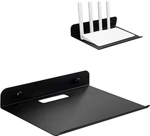 OLizee® Drill-Free Wall Mount Floating Display Shelf with Cable Hole Baby Monitor Projector Wall Shelf Video Camera Wall Holder WiFi Router Storage Shelf Smart Speaker Wall Shelf Medium