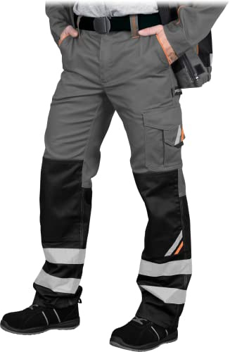 REIS PROMASTER Prom-T Arbeitshose für Herren, Sicherheitshose, Arbeitshose, mit Knieschonern, Reflexstreifen, Stahl-Schwarz-Orange, Größe: 58