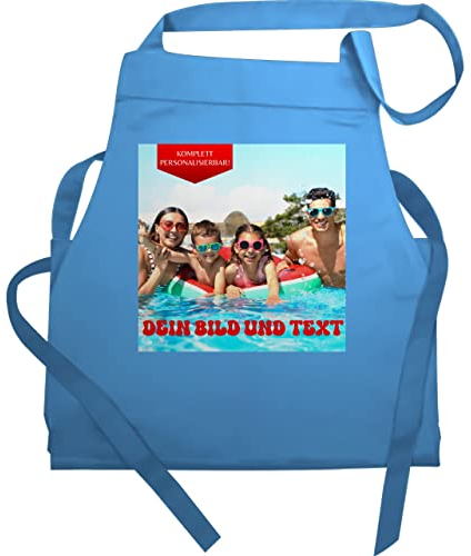 Schürze - Erwachsene - Geschenk mit eigenem Foto und Text personalisiert I Eigenes Bild I Custom Photo Text - 60x87 - Hellblau - herren für die küche schürzen+selbst+gestalten selbst drucken