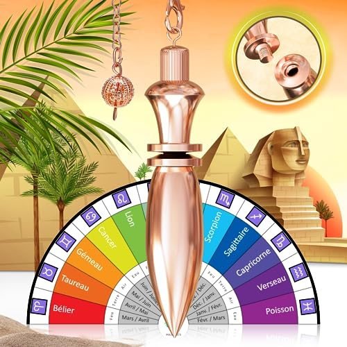 Pendule Divinatoire de Radiesthésie Egyptien THOT Deluxe en Laiton Cuivré (37 gr) et sa Chaîne - Modèle DELUXE [GARANTIE A VIE]
