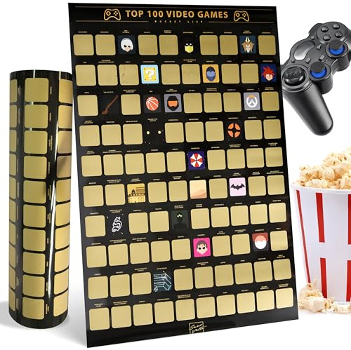 Enno Vatti Top 100 Videospiele Bucket List Rubbelposter - Modernes Design Rubbelkarten - Frische Illustrationen von 100 Bucket List für Videospiel-Enthusiasten - Geschenk für Videospielliebhaber