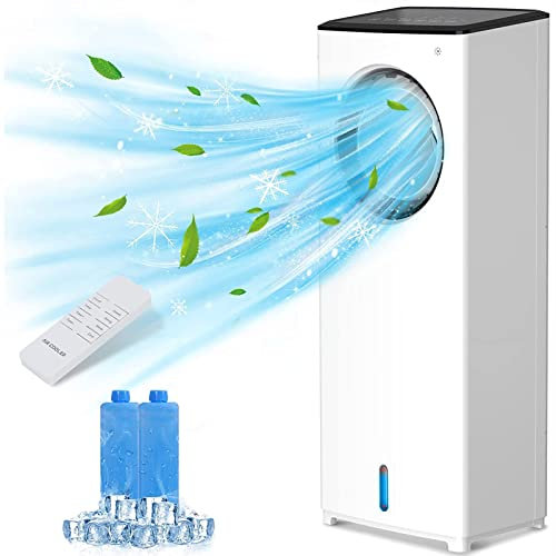 Portable Air Conditioner with Remote Control, 3-in-1 Evaporative Air Cooler, Bladeless Tower Fan/AC Cooling & Humidification Evaporative Coolers for Room Home Office,White