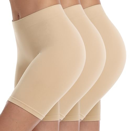 YUTYTH Anti Chafing Shorts Women Underwear Long Ladies Boxers Brief Boyshorts Panties Seamless Stretchy Shorts for Under Dress Nude 3 Pack-L
