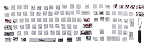 VVHUDA Lot de 110 touches en PBT 5 faces par sublimation Motif fleurs de prunier et cerisier Pour la plupart des claviers mécaniques optiques (anglais-japonais)