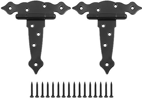 Set of 2 ZONADAH Garden Shed Door Hinge Heavy Duty Strap Tee Hinge 127mm/5inch Rustproof T Hinges Gate Door Barn Wrought with Screws for Gates Shed Doors Windows Fence Garden Storage Rooms, Black