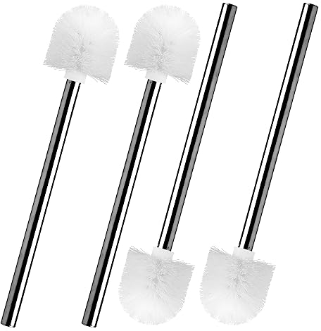 TNSLAND 4Pcs Spazzolone WC, Spazzola da Toilette, Scopino WC con Spazzola in Setole e Manico Lungo in Inox, Strumento di Pulizia Toliet per Doccia, Angoli, Cucina, Pulizia profonda, bianco