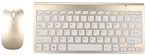 Ensemble de Souris Clavier sans Fil 2.4G USB Bouton Muet Ergonomique Fin pour Ordinateur (Couleur Or de Luxe)