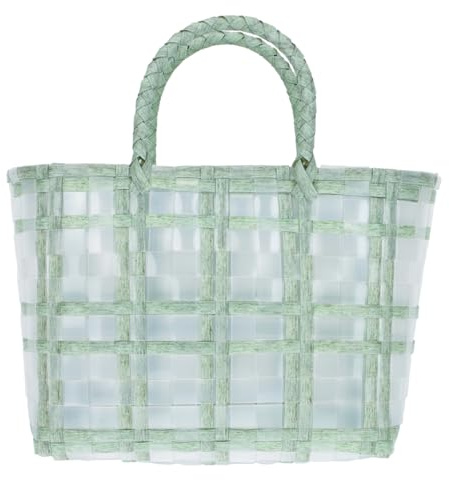 BESTonZON Korb Tasche Geflochten Mit Henkel Transparenter Jelly Bag Einkaufskorb 30X1X30Cm Leichte Handgewebte Strand- Und Einkaufstasche Für Freizeit Und Haushalt