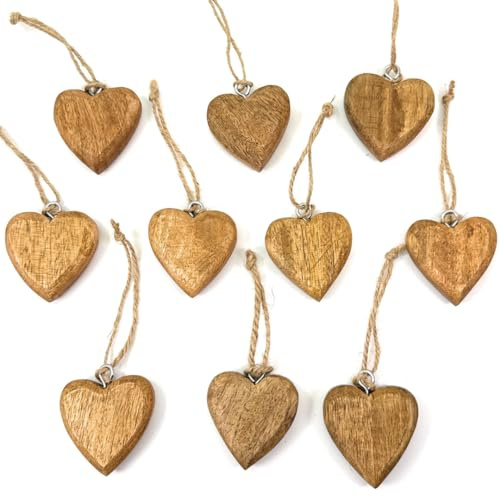 10x Holz Anhänger Herz ca. 4,5 x 5cm, Holz Natur, Mini-Herzen zum Hängen | Flache Herzen, Metallöse, glatte Lackierung, handgefertigte Unikate, vielseitig, Hochzeit, Valentinstag, Geschenkideen