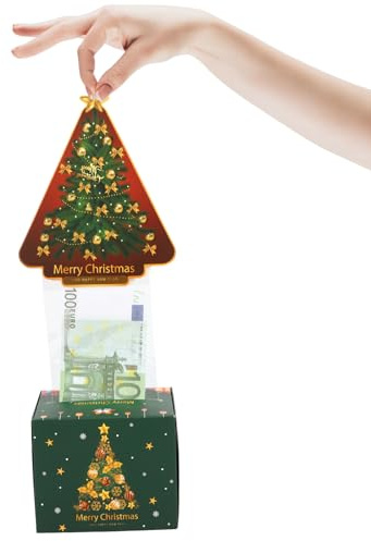 Feliz Navidad Hucha para Regalo en Efectivo Ideas, Funny Pull Cash de Caja Dinero para Mujeres Hombres Sorpresa, Novedad Árbol de Navidad DIY Cake con Tarjeta Extraíble para Esposa Novia Madre Amigos