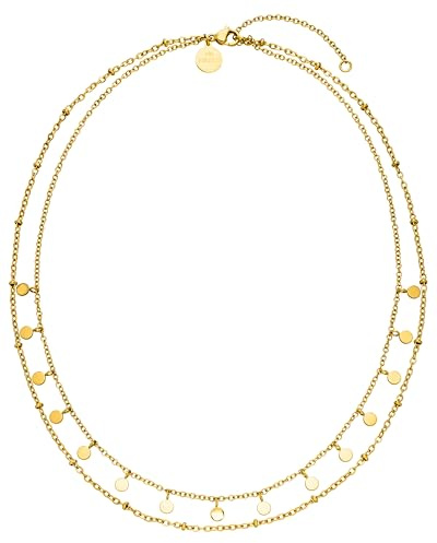 Purelei Doppelreihige Halskette Damen – Verstellbar 40–50 cm, Edelstahl in Gold, Silber, Hellsilber & Roségold – Filigrane Kette mit Kugeln & Coin-Anhängern, Layering Schmuck