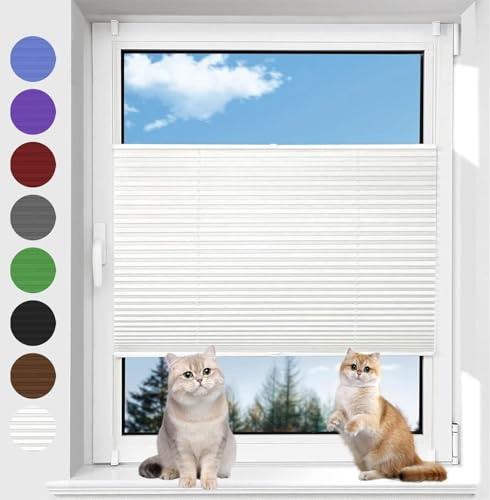 Plissee ohne Bohren Klemmfix 85 x 120 cm Sonnen-, Sicht- & Schallschutz Faltrollo Plisseerollo Jalousie leicht zu montieren mit Klemmträger für Fenster & Türen, Weiß