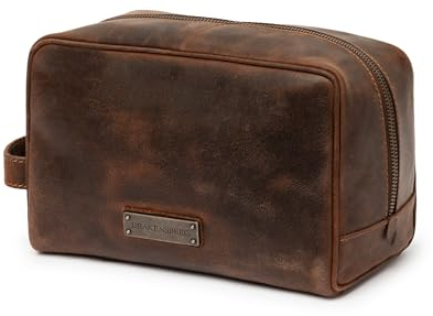 DRAKENSBERG Leder Kulturbeutel 'Theo' - Elegantes Reise-Necessaire, Kosmetikbeutel, Herren, handgemacht, Premium-Vintage, 5L - Espresso-Braun, DR00430