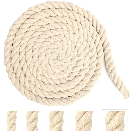 Baumwollkordel Tau Seil 20mm 4m Beige Baumwollseil Kordelband Rope Laces Makramee Garn Dicke Kordel Baumwollschnur für Dekoration, DIY-Bastelarbeiten, Handwerk, Gartenarbeit, Geschenke Verpackung
