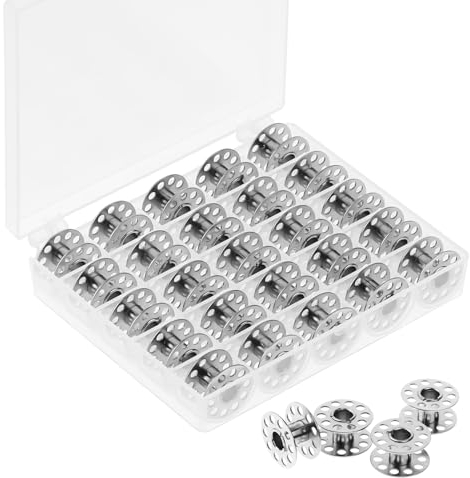Jeffdad 25 Stück Nähmaschinen Spulen, Metall Spulen mit Spulenbox Nähzubehör Leer Spulen für Nähmaschine Metall Unterfadenspule Nähmaschinen Zubehör für Die Meisten Nähmaschinen