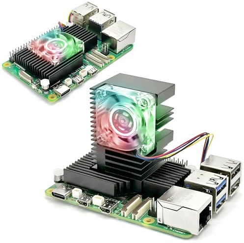 ELECTROCOOKIE Raspberry Pi 5 Dual Mode Kühler, CPU Kühlkörper mit temperaturgesteuertem Lüfter für Raspberry Pi 5 (RGB LED)