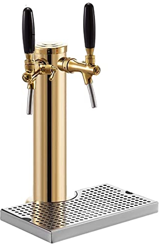 JSDQQG Beer Tower, Kegerator Tower 304 Stainless Steel,Double Faucet Draft Beer Tower, Single Tap Draft Beer Kegerator Tower for Bar Home Brewing,Double Faucet+Drip tray