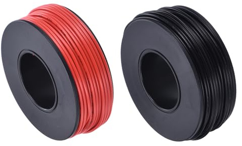 QUARKZMAN Calibro 24 Cavo Collegamento PVC 15m/49 Piedi 24AWG Bobina Filo Elettrico Flessibile UL1007 Trefoli Rame Stagnato Nero Rosso 1,5mm Dia per Collegamenti Interni Aeromodelli
