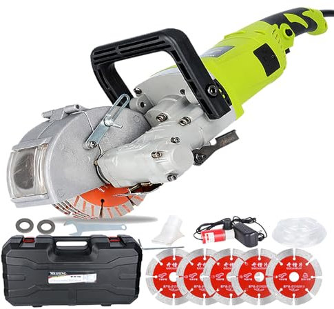 WhAeoy Rozadora De Pared Eléctrica, Cortadora De Hormigón, Potencia: 4 KW + Velocidad: 7500 RPM, con Hojas De Sierra De 5 × 125 Mm, Ranurado Preciso + Mango Cómodo, para Granito,Green