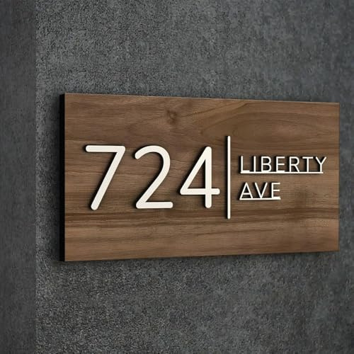 HDLOVE Personalisierte 3D Holz Hausnummer Schild, Modern Elegant, Eine Farbe, Wandmontage, 36*18CM, Für Zuhause, Geschäft, Innen, Außen