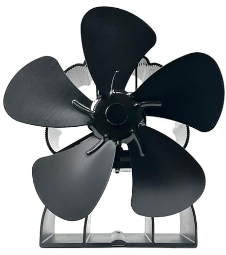 KieTeiiK Ventilador de leña, ventiladores de estufa para estufa de leña, funcionamiento silencioso, ventilador de estufa alimentado por calor con 5 aspas y medidor de temperatura, no requiere