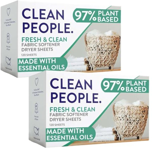 The Clean People Fabric Softener Sheets - Dryer Sheets - Softens & Removes Static Cling - Vegan Laundry Softener, Essential Oils (240 Count, Fresh Scent)