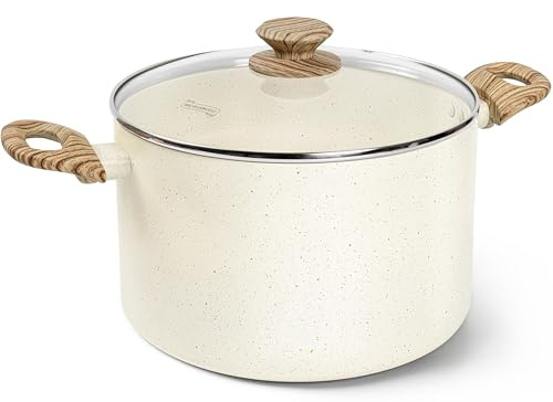 MICHELANGELO 8 Quart Stock Pot with Lid, Nonstick Cooking Pots, 8 Qt Soup Pot with Lid, Induction Pots for Cooking, Stockpot with Healthy Coating, White