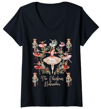Femme Vintage Retro The Christmas Casse-Noisette Ballet T-Shirt avec Col en V