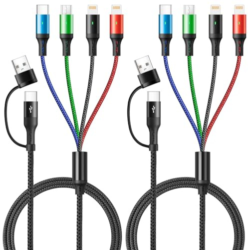 YTLUSN 6 in 1 Multi USB Kabel [2Stück,1.2M],Schnell Ladekabel Datensync Nylon Mehrfach Universal Ladekabel mit 2*Lightning Micro USB Typ C Kabel für iPhone16 15 14/Android/Galaxy/Carplay