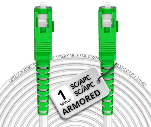 opteec® - Câble Fibre Optique en Acier Blindé - ORANGE/SFR/BOUYGUES/SOSH/RED by SFR - Rallonge/Jarretière - SC/APC à SC/APC Renforcé - Simplex Monomode - Garantie 10 Ans (Armored, Blanc, 1M)