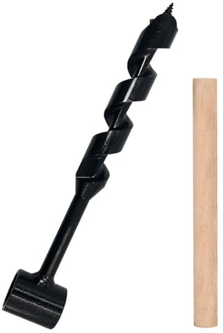 VZU Bushcraft, trapano manuale per legno, 25 x 260 mm, trapano a mano, trapano per legno multifunzionale, per sopravvivenza e campeggio, colore nero