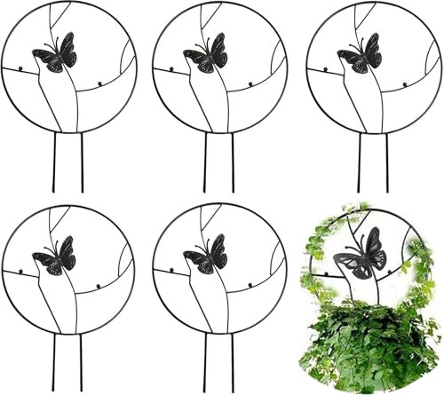 5 Pezzi Griglia per Piante Rampicanti in Metallo con Farfalla, Traliccio Metallico per Vaso per Interni ed Esterni