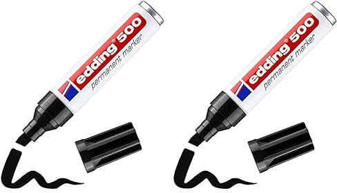edding 500 Permanentmarker - schwarz - 1 Stift - Keil-Spitze 2-7 mm - wasserfest, schnell-trocknend - wischfest - für Karton, Kunststoff, Holz, Metall, Glas (Packung mit 2)