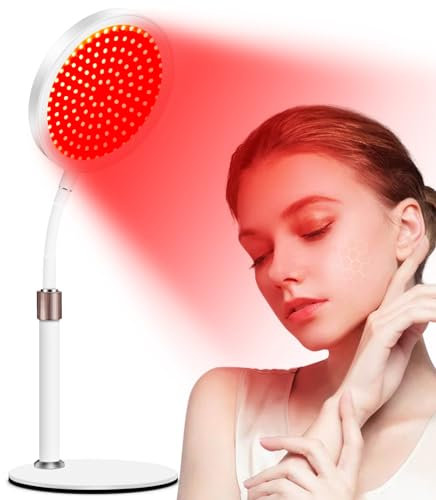 Hottoerak Red Light with Base, 660&850 Infrared Light with 15/30/45Mins Timer, 100LEDs Adjustable Height & Angle & Brightness Infrared Red Lamp for Home/Office Use