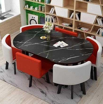 Modernes ovales Esstisch Set für 6 Personen mit Couchtisch Küche und Wohnzimmermöbel für Abendessen und Tagungen