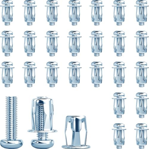 Jyvex Lot de 25 écrous de cavité en métal M8 x 30, écrous d'expansion pétale, chevilles en métal, chevilles en métal pour plaques de plâtre, chevilles pour cavité mince, murs creux