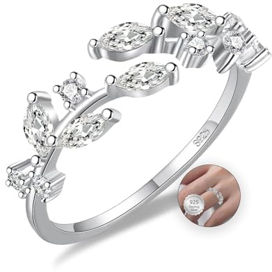 HEEYA Ring Sterling Silber 925 Ringe für Damen Blatt Zweig Ring mit 5A Zirkonia Offen Verstellbare Fingerring Hypoallergen Daumenringe Unisex Schmuck mit Geschenkbox