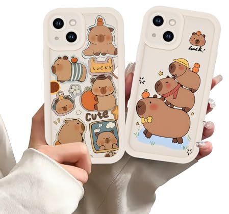 2 Stück Cute Anime Handyhülle für iPhone 13 mini Hülle 5.4, Niedlich Karikatur Tier Capybara Aesthetic Muster Design mit Weiche Stoßfest TPU Silikon Schutzhülle Dünn Mädchen Bumper Case, Cute