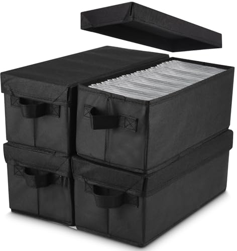 Vuxava Scatola Porta CD con Coperchio – Set da 4 – Grande Capacità fino a 165 CD – Portatile & Antipolvere – Ideale per Casa, Ufficio & Viaggi