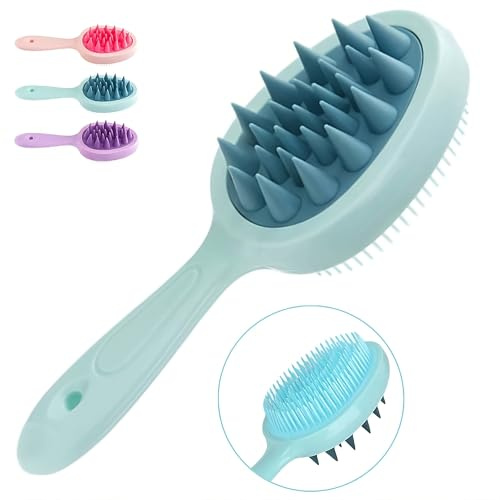 Cepillo de Pelo 2 en 1 Masajeador y Desenredante – Peine Doble Cara con Mango, Masajeador Cuero Cabelludo – Scalp massager para Ducha y Cuidado del Cabello (Turquesa)