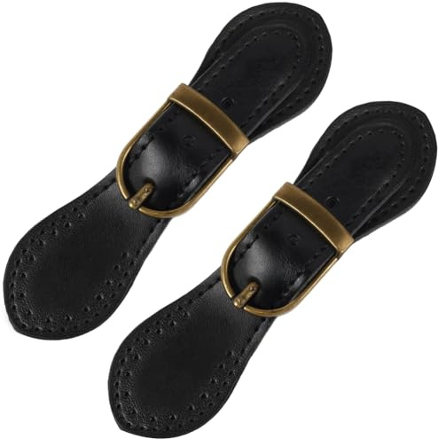 CALFOVERA 2 Cierre de Piel de Vaca para Capa, Botón A Presión, Cierre de Piel Auténtica para Coser, Hebilla de Metal de Repuesto para Chaqueta, Zapatos, Abrigos, Bolsos, Manualidades (Negro)