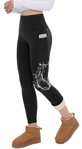 CAMPSNAIL Fleece Lined Leggings Women Water Resistant - Thick Thermal Warm Winter High Waisted Pants with Pockets for Snow