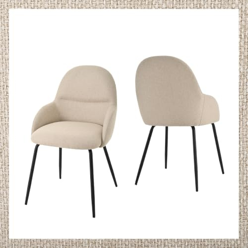 Goeurvant Dining Chairs Set of 2,Modern Kitchen Chairs with Metal Legs and Curved Backrest,Polyester Armchairs for Living Room,Dining Room,Study,Beige