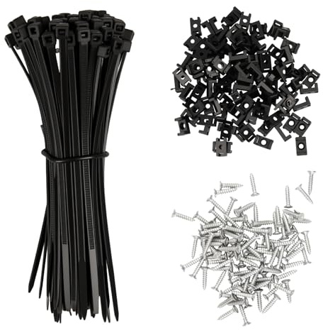 100 Pièces Attaches de Câble Muraux avec Embases Adhesive et Vis, 100 mm fixations de serre-câbles，Autobloquantes Fixations Électriques Collier de Serrage en Nylon pour Organiser Câbles
