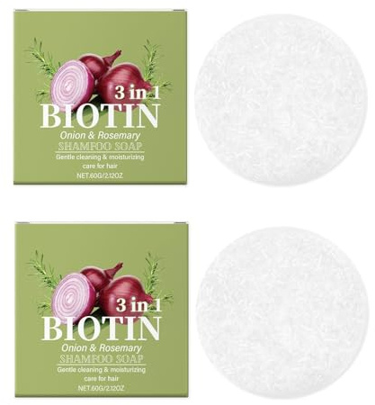 2 pezzi Cipolla Biotina Shampoo Sapone, Cipolla Rosemarin Solido Shampoo Sapone, Capelli Idratanti e Purificanti, Controllo del cuoio capelluto e dell'olio per capelli, 60 g Home Travel Dimensione