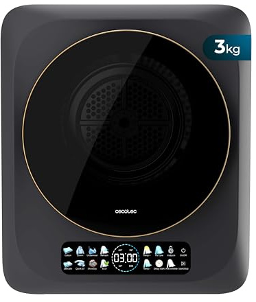 Cecotec Kompakter Ablufttrockner 3kg Bolero DressCode Dry 3400V Dark, 8 Programme, Klasse G, Intelligente Automatische Trocknung, FullColor Display, UV Care Funktion, Dry Shoe Pro, Delay Start, Dunkel