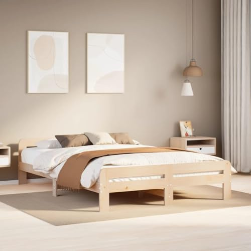 Qnhdfrt Massivholzbett Kiefer 150x200 cm mit Lattenrost Stabil und Langlebig Rustikales Design für Schlafzimmer Bettgestell mit Kopfteil und Fußteil