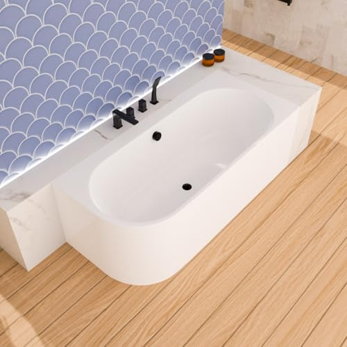 ECOLAM Baignoire autoportante Vigoo version gauche ou droite | montage mural | siphon click-clack | set complet (siphon noir, 180x80 cm droite)
